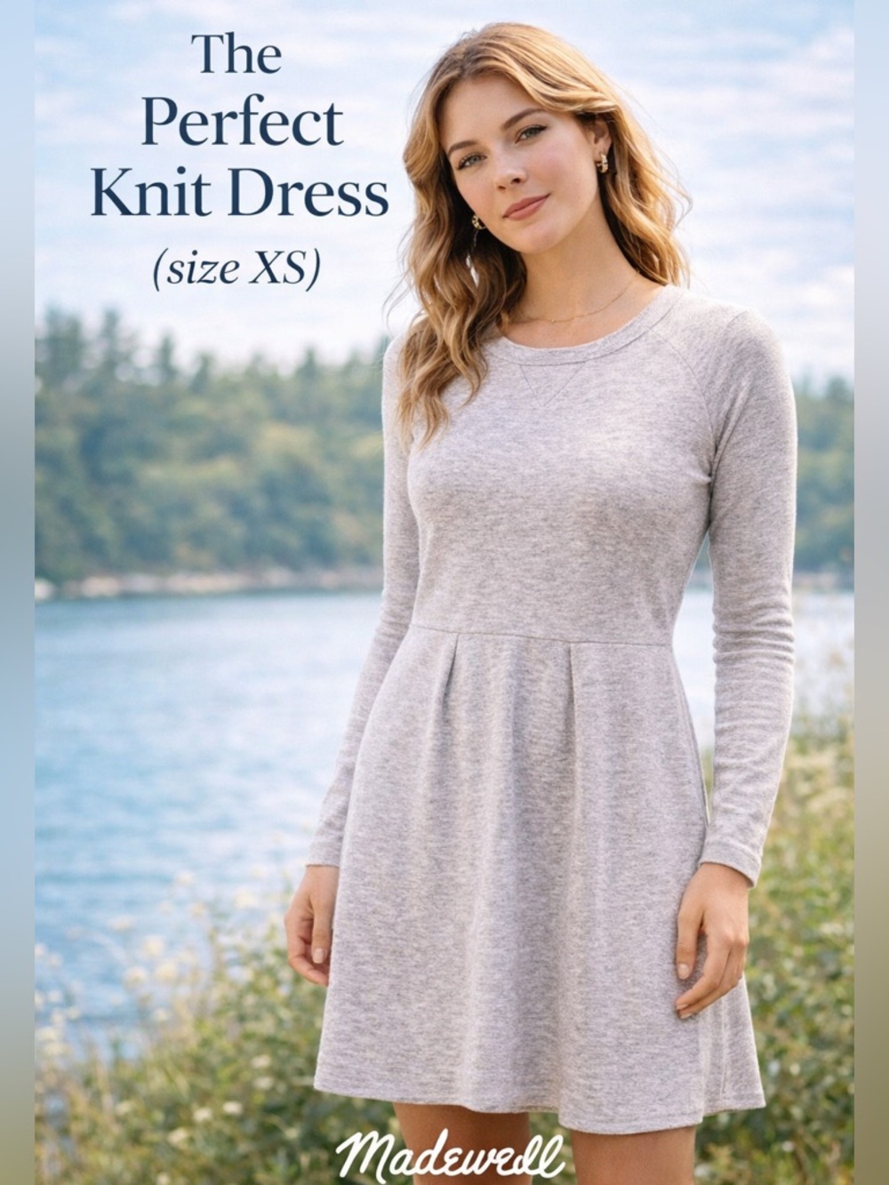 Madewell NWOT Light heather Gray Knit long sleeve dress mini soft stretch casual